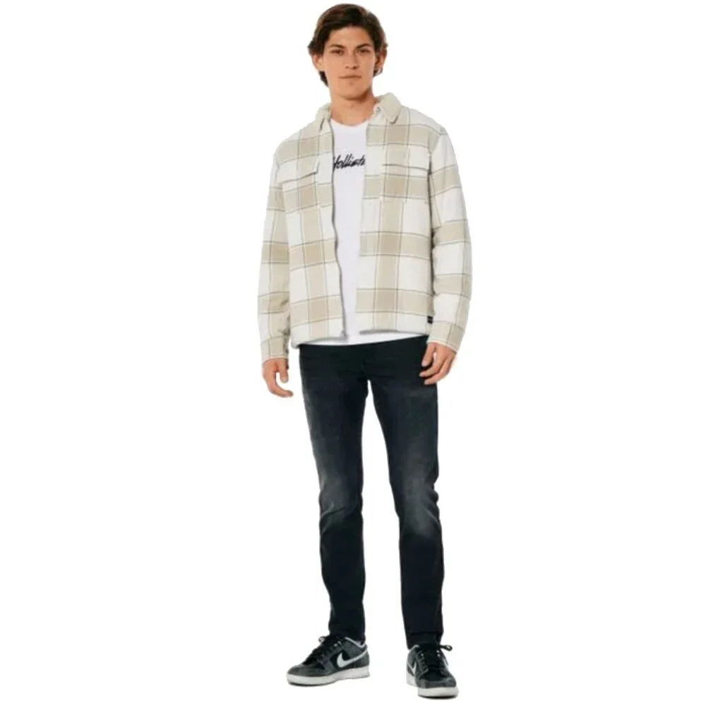 Hollister Sherpa-Lined Flannel Neutral Tan White Color Full Zip Shirt Jacket XL - Picture 3 of 16